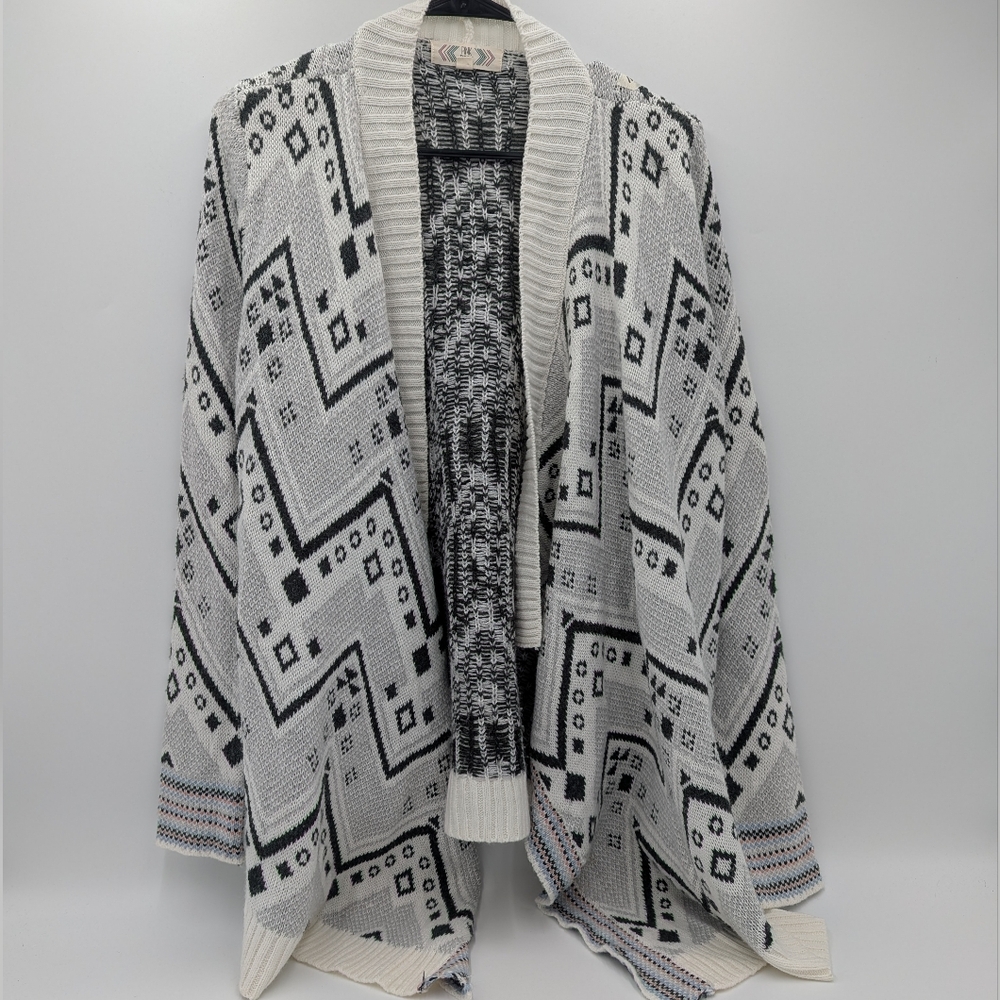 Pink Rose Tribal Print Open Cardiagn Medium Boho Casual Knit Draped Cozy Women's
